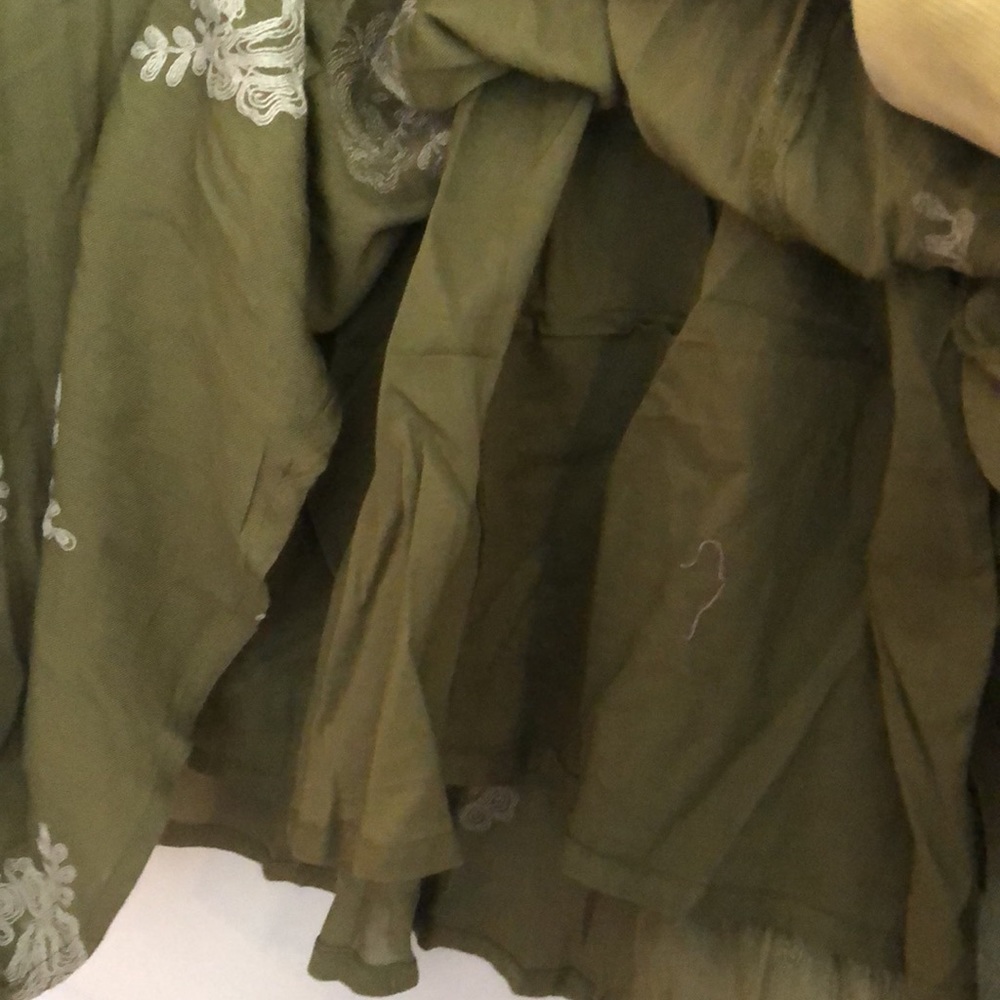Free People Olive Green Mini Dress with Cream Floral Embroidery - Picture 6 of 8